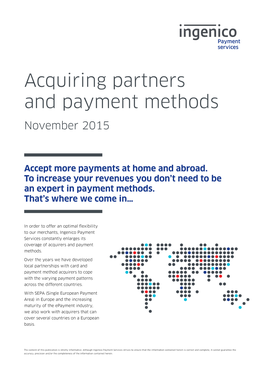 Acquiring Partners and Payment Methods November 2015