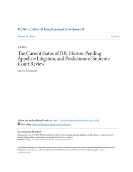 The Current Status of D.R. Horton, Pending Appellate Litigation, and Predictions of Supreme Court Review
