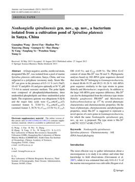 Nonhongiella Spirulinensis Gen. Nov., Sp. Nov., a Bacterium Isolated from a Cultivation Pond of Spirulina Platensis in Sanya, China