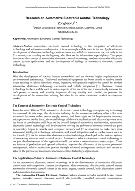 Research on Automotive Electronic Control Technology Zongbao Li1, a 1Dalian Vocational&Technical College, Dalian, Liaoning, China Alzb@Dlvtc.Edu.Cn