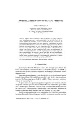 Analysis and Prediction of Tiangong-1 Reentry