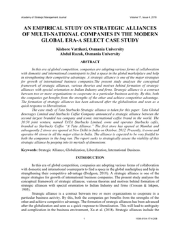 An Empirical Study on Strategic Alliances of Multi-National