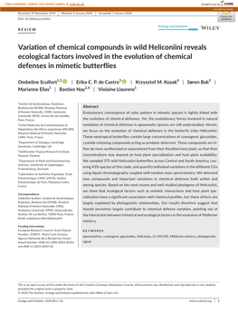 Variation of Chemical Compounds in Wild Heliconiini Reveals Ecological Factors Involved in the Evolution of Chemical Defenses in Mimetic Butterflies