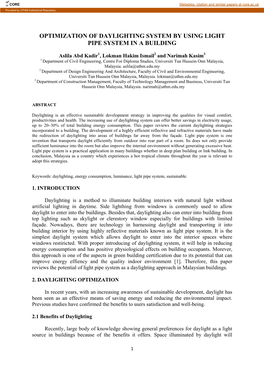 Optimization of Daylighting System by Using Light Pipe System in a Building