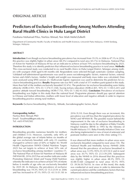 Predictors of Exclusive Breastfeeding Among Mothers Attending Rural