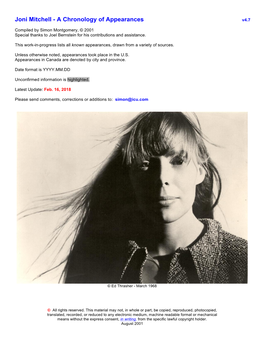 Joni Mitchell - a Chronology of Appearances V4.7