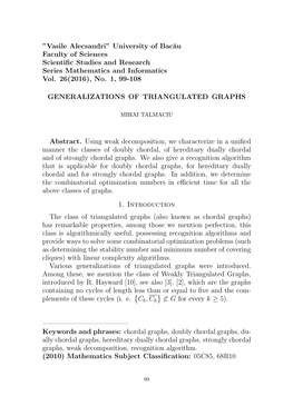 Vasile Alecsandri” University of Bac˘Au Faculty of Sciences Scientiﬁc Studies and Research Series Mathematics and Informatics Vol