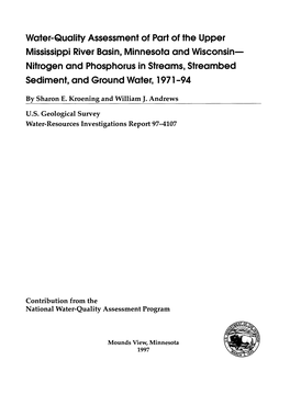 Water-Quality Assessment of Part of the Upper Mississippi River Basin, Minnesota and Wisconsin