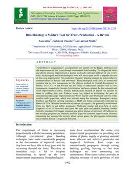 Biotechnology a Modern Tool for Fruits Production - a Review