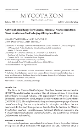 Aphyllophoroid Fungi from Sonora, MÃ©Xico 2. New Records from Sierra