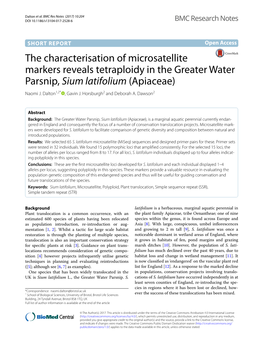 The Characterisation of Microsatellite Markers Reveals Tetraploidy in the Greater Water Parsnip, Sium Latifolium (Apiaceae) Naomi J