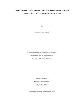 Investigations of Novel Uses for Boron Compounds in Organic and Inorganic Chemistry