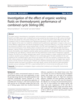 Investigation of the Effect of Organic Working Fluids on Thermodynamic