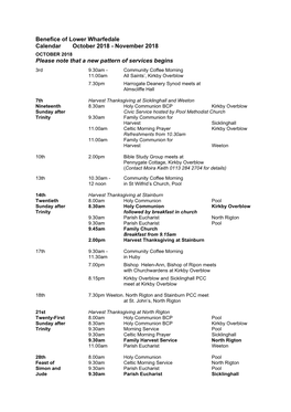 Benefice of Lower Wharfedale Calendar October 2018 - November 2018