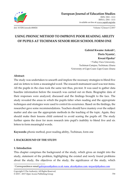 European Journal of Education Studies USING PHONIC METHOD