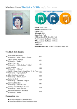 Marlena Shaw the Spice of Life Mp3, Flac, Wma