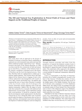 The Oil and Natural Gas Exploitation in Petrol Field of Urucu and Their Impacts on the Traditional Peoples of Amazon