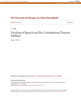 Freedom of Speech and the Constitutional Tension Method Eugene Volokh