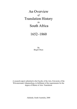 An Overview Translation History South Africa 1652