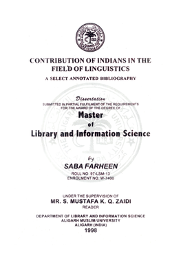 Master • ^V&lt; V% Library and Information Science