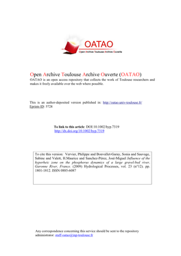 Influence of the Hyporheic Zone on the Phosphorus Dynamics of a Large Gravel-Bed River, Garonne River, France