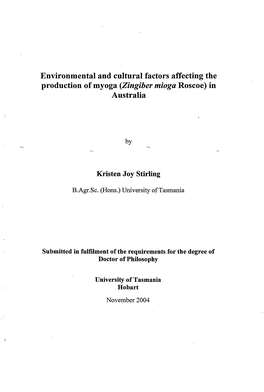 Environmental and Cultural Factors Affecting the Production of Myoga (Zingiber Mioga Roscoe) in Australia