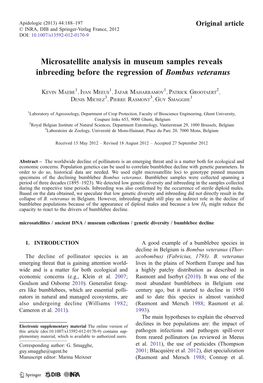 Microsatellite Analysis in Museum Samples Reveals Inbreeding Before the Regression of Bombus Veteranus