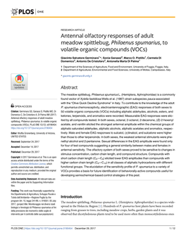 Philaenus Spumarius, to Volatile Organic Compounds (Vocs)