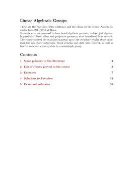 Linear Algebraic Groups Contents