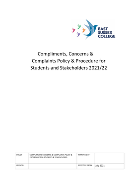 Compliments, Concerns & Complaints Policy