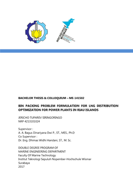 Bin Packing Problem Formulation for Lng Distribution Optimization for Power Plants in Riau Islands