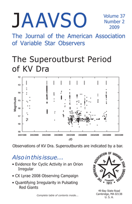 JAAVSO 2009 the Journal of the American Association of Variable Star Observers
