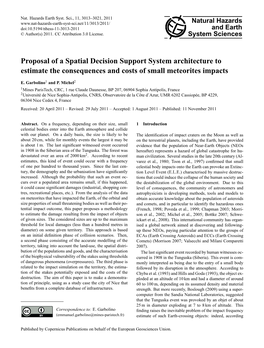 Proposal of a Spatial Decision Support System Architecture to Estimate the Consequences and Costs of Small Meteorites Impacts