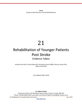 Rehabilitation of Younger Patients Post Stroke Evidence Tables