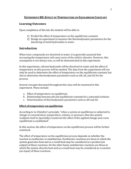 Experiment B8: Effect of Temperature on Equilibrium Constant
