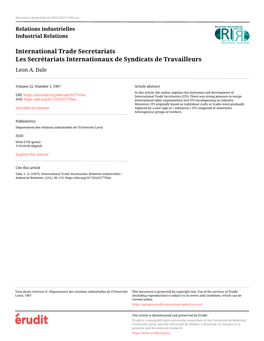 International Trade Secretariats Les Secrétariats Internationaux De Syndicats De Travailleurs Leon A