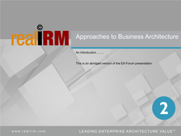 Approaches to Business Architecture