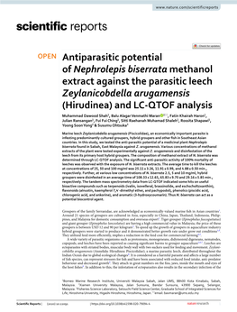 Antiparasitic Potential of Nephrolepis Biserrata Methanol Extract Against the Parasitic Leech Zeylanicobdella Arugamensis