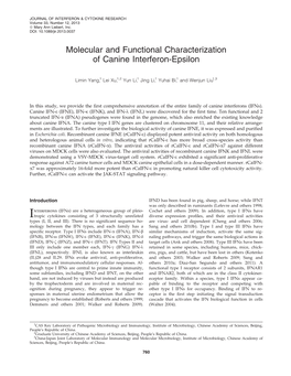 Molecular and Functional Characterization of Canine Interferon-Epsilon