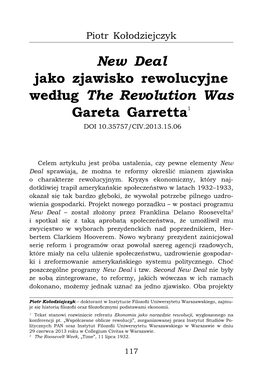 New Deal Jako Zjawisko Rewolucyjne Według the Revolution Was Gareta Garretta1 DOI 10.35757/CIV.2013.15.06