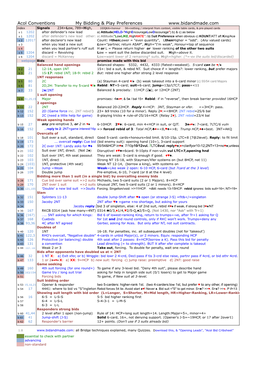 Acol Conventions My Bidding & Play Preferences