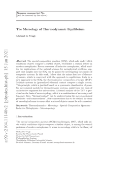 Arxiv:2104.11140V2 [Physics.Hist-Ph] 15 Jun 2021 E Hc Odtosojcscmoeafrhrojc,I Mn T Among Is in Object, Arises It Further Metaphysics