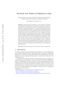 Facebook Ads: Politics of Migration in Italy