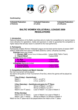 Baltic Women Volleyball League 2009 Regulations