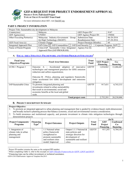 GEF-6 REQUEST for PROJECT ENDORSEMENT/APPROVAL PROJECT TYPE: Full-Sized Project TYPE of TRUST FUND:GEF Trust Fund for More Information About GEF, Visit Thegef.Org