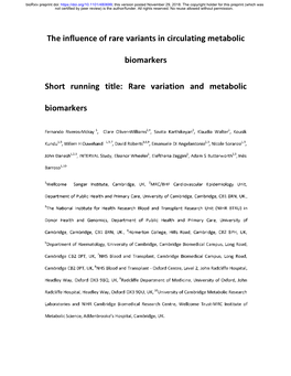 Rare Variation and Metabolic Biomarkers