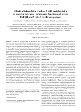 Effects of Tetrandrine Combined with Acetylcysteine on Exercise Tolerance, Pulmonary Function and Serum TNF-Β1 and MMP-7 in Silicosis Patients