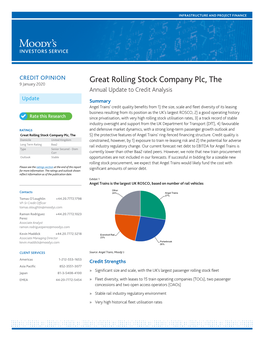 Great Rolling Stock Company Plc, the 9 January 2020 Annual Update to Credit Analysis