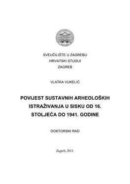 Povijest Sustavnih Arheoloških Istraživanja U Sisku Od 16. Stoljeća Do 1941