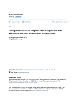 The Synthesis of Room-Temperature Ionic Liquids and Their Metathesis Reactions with Dilithium Phthalocyanine